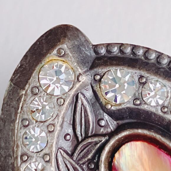 Vintage Nuri Earrings Silver Tone Shell Cabochon Art Nouveau Style 1980s Pierced - Picture 5 of 8